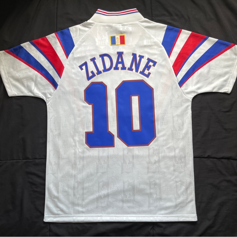 Zidane #10 France Soccer Jersey  Away White 1996 Retro Kit